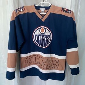 Kids Oilers Jersey in Navy and Tan hockey jersey